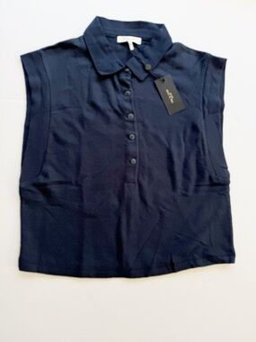 Rag & Bone McKenna sleeveless polo navy blue, crop, size Large NWT